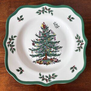 Spode Christmas Tree Squared Scalloped Salad Dessert Plate 9" Great Condition